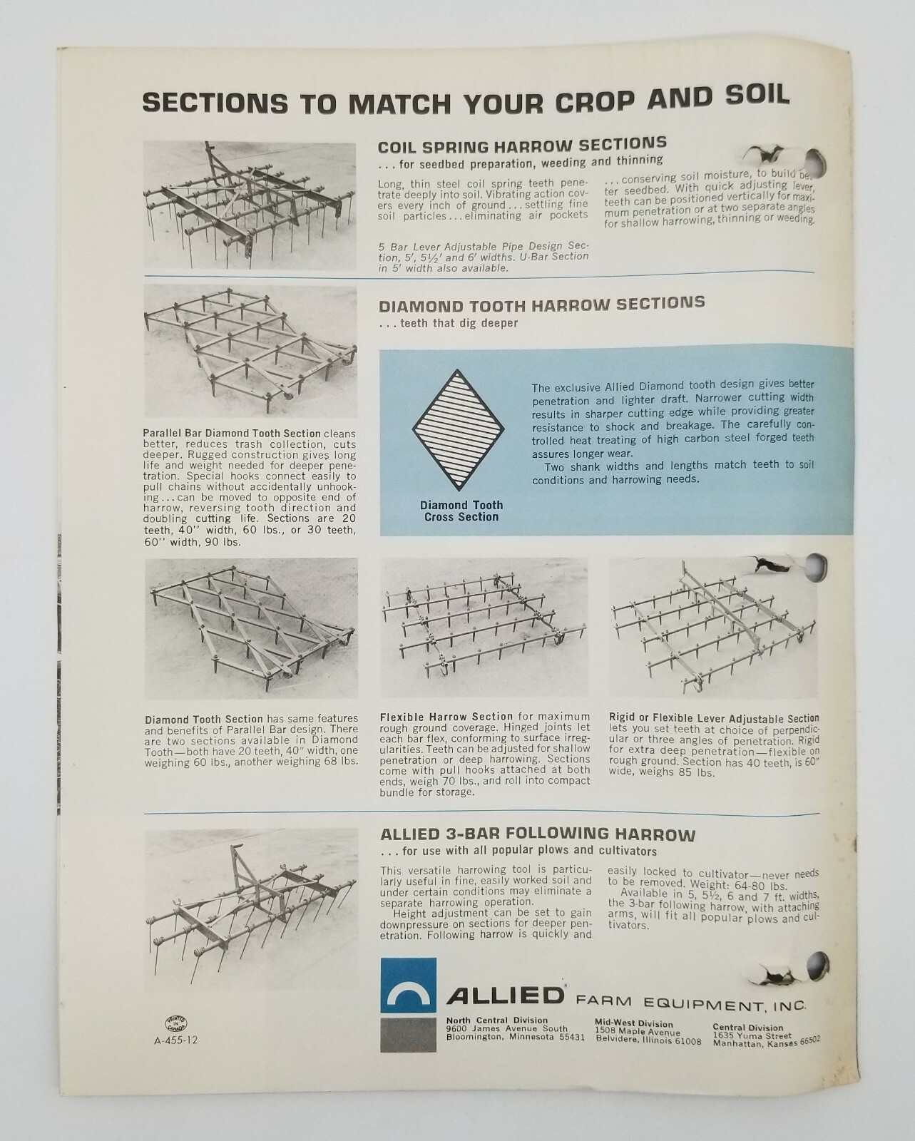 Vintage Allied Harrow Drawbars & Sections Sales & Dealer Advertising Brochure