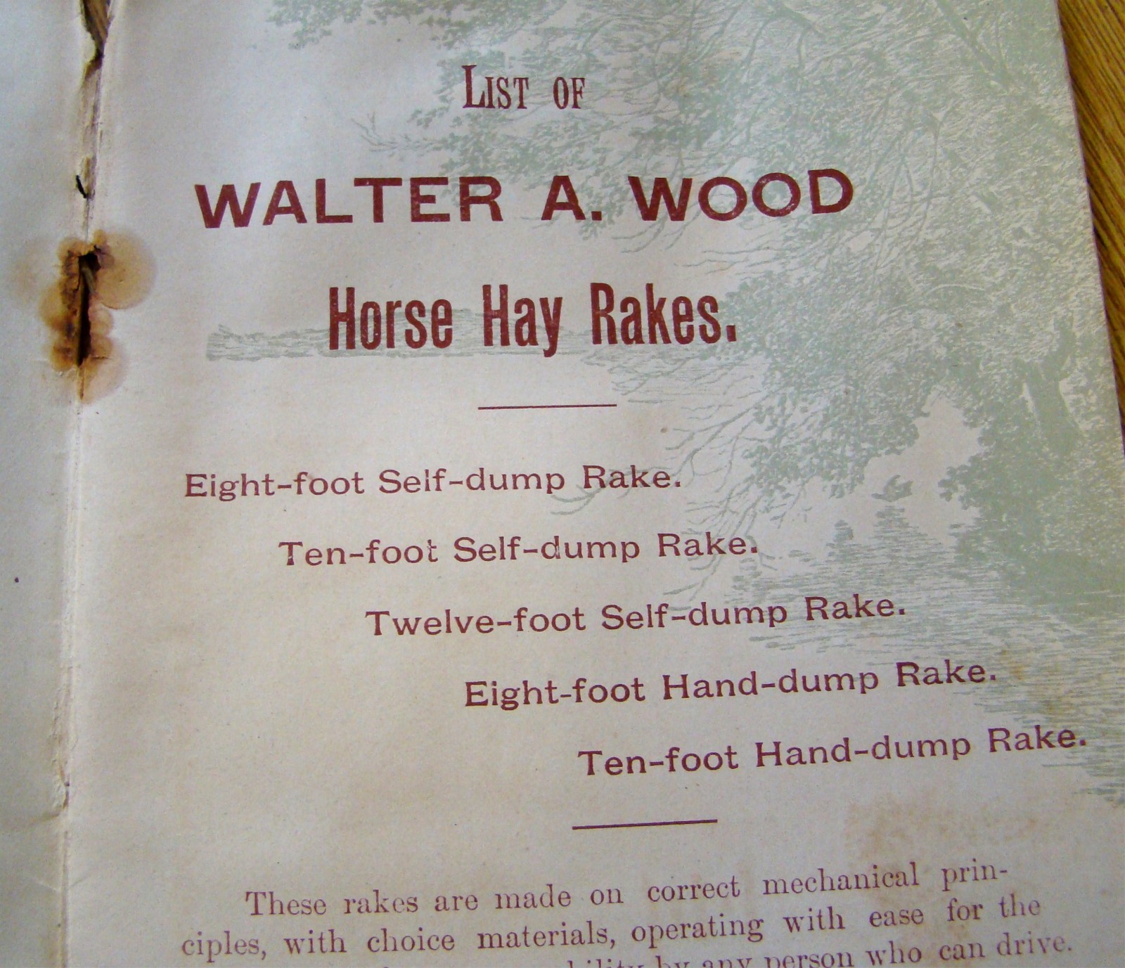1800’s Wood Horse Drawn Hay Rake Catalog Antique Farm Implement old farming