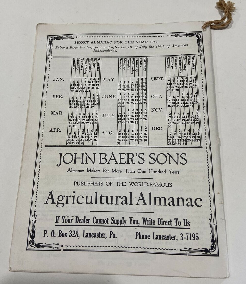 John Baer’s Sons Almanacs 1954, 1953, 1952, 1951, & 1950 Almanacs – Lot of 5x