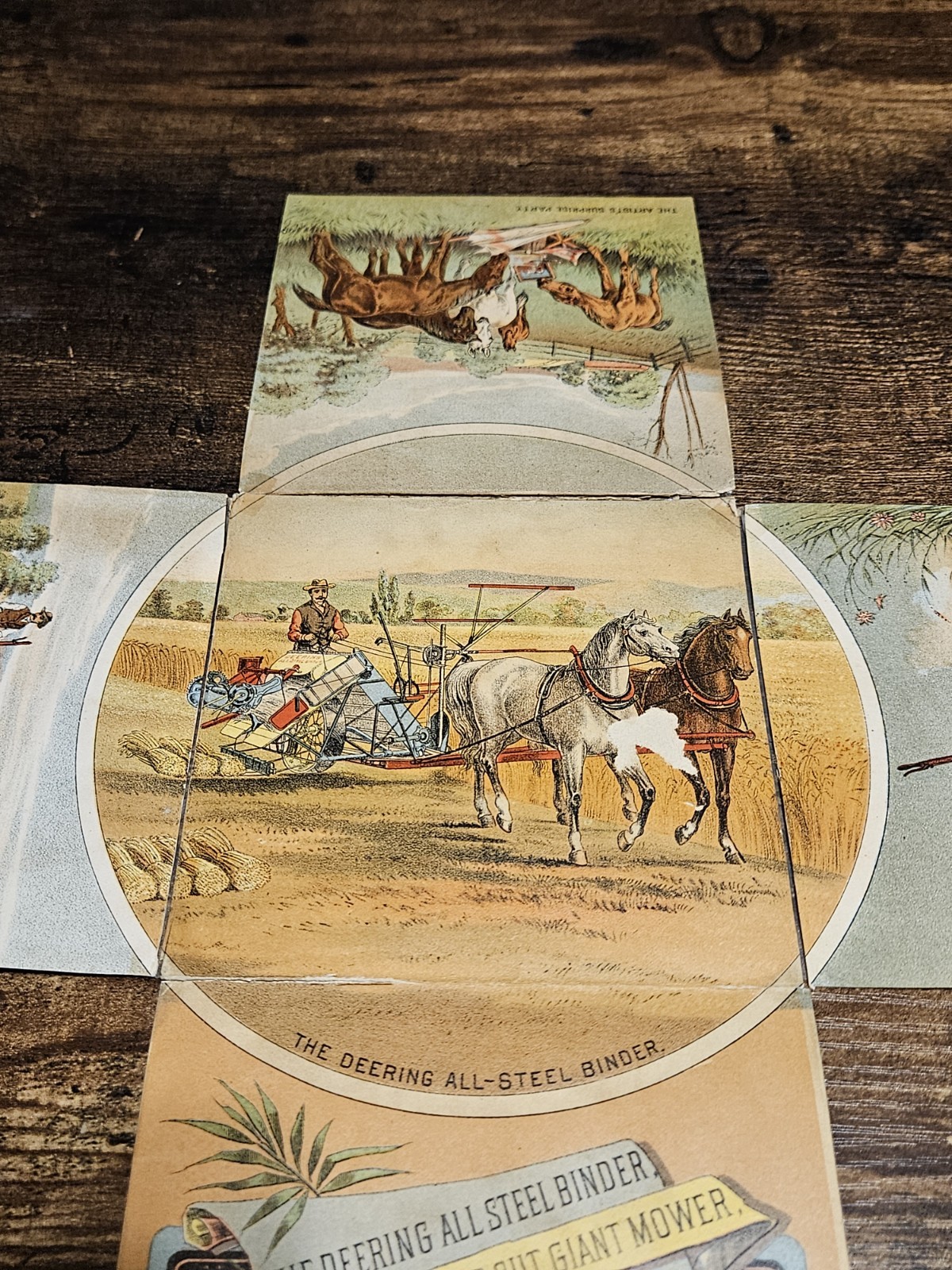 1800s Large Fold Out Trade Card Deering & Co Tractor Reaper *as Is*