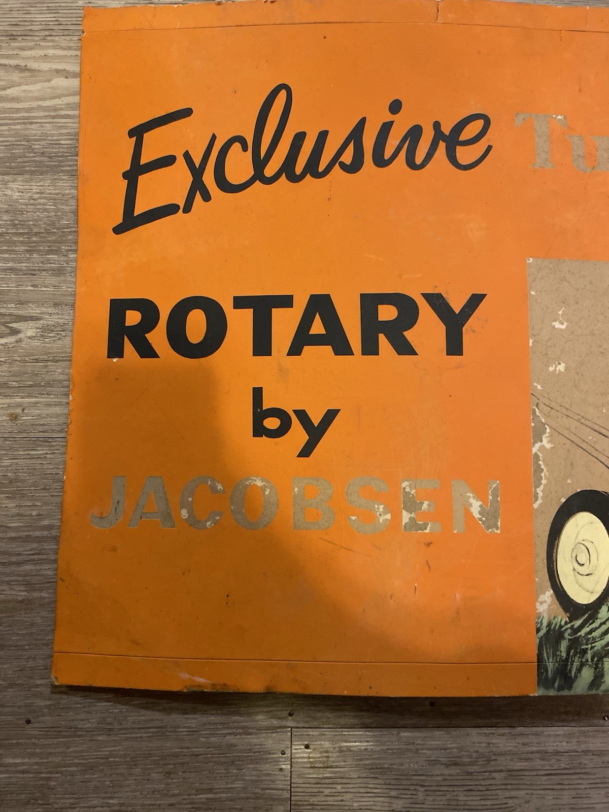 Vintage Jacobsen Mower Turbocone Rotary Advertising Sign Orange Black 24″ x 17″