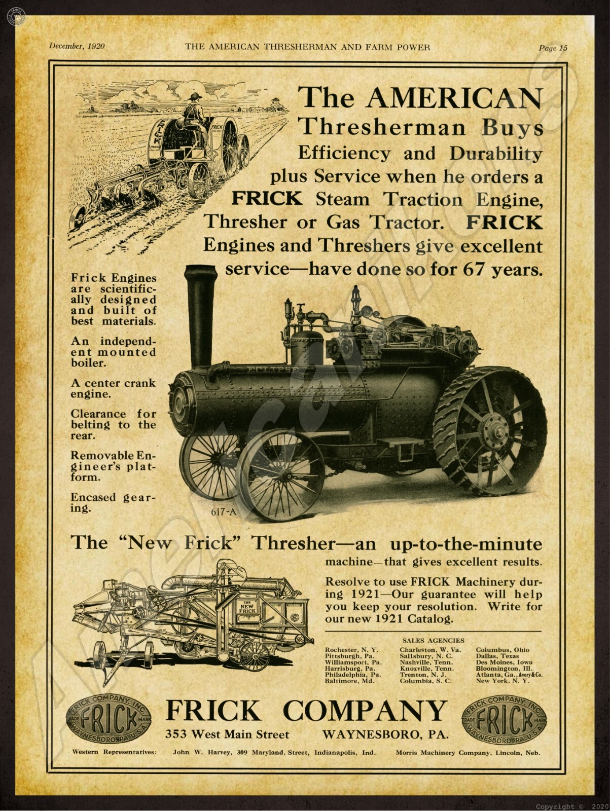 1920 Frick Steam Traction Engine NEW Sign 24″x30″ USA STEEL XL Size 7 lbs