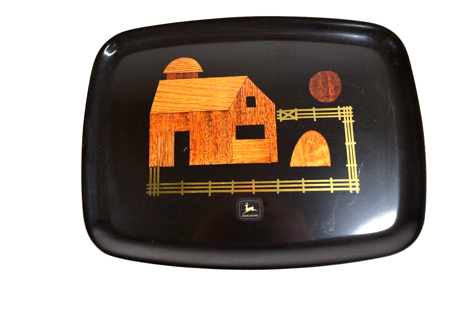 Vtg Couroc Tray Black Lacquer Hand Crafted 12″ x 9″ Monterey, Ca Farm John Deere