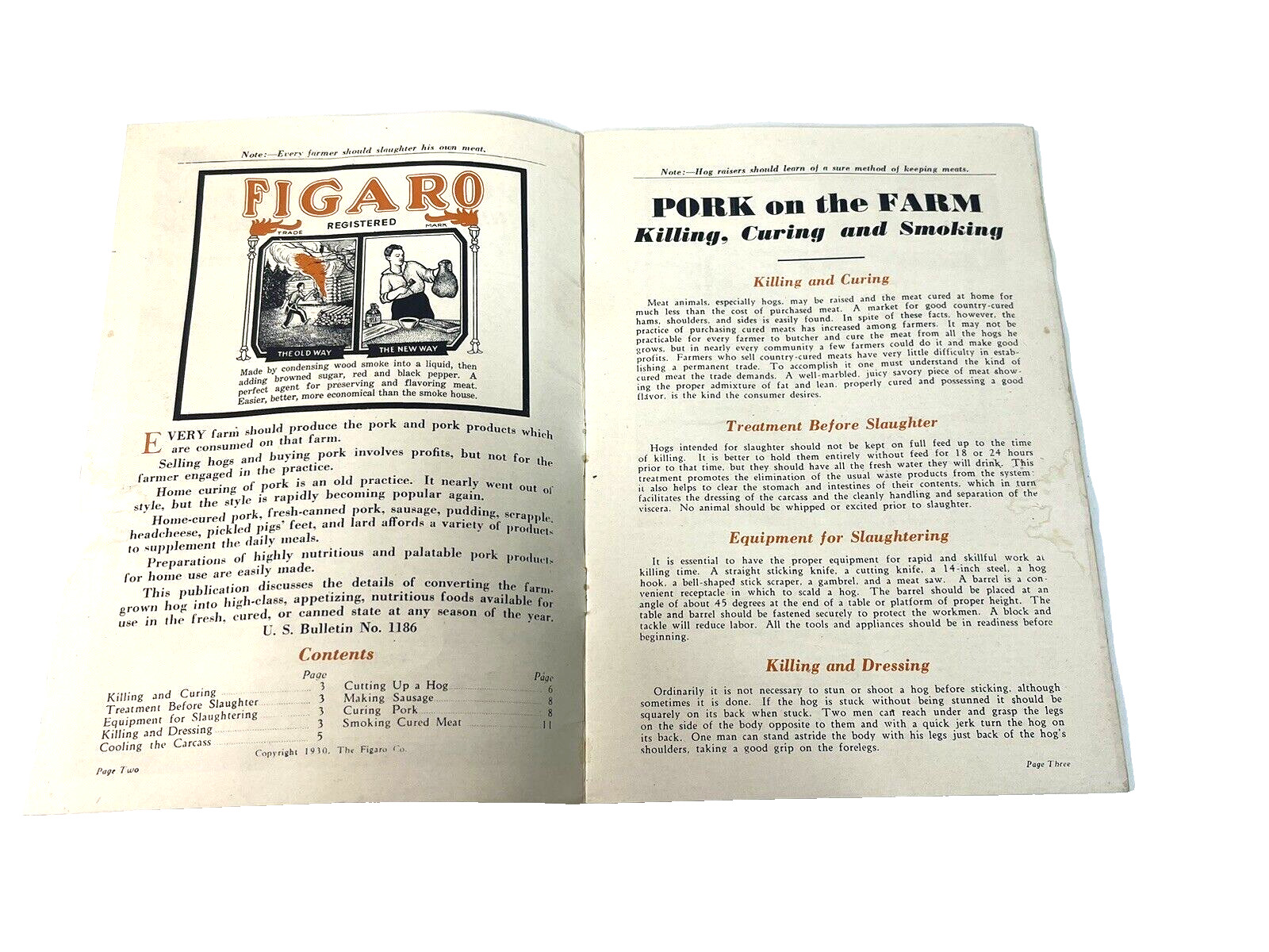 Figaro’s Message Booklet Butchering Pigs Curing Liquid Smoke Dallas TX 1930