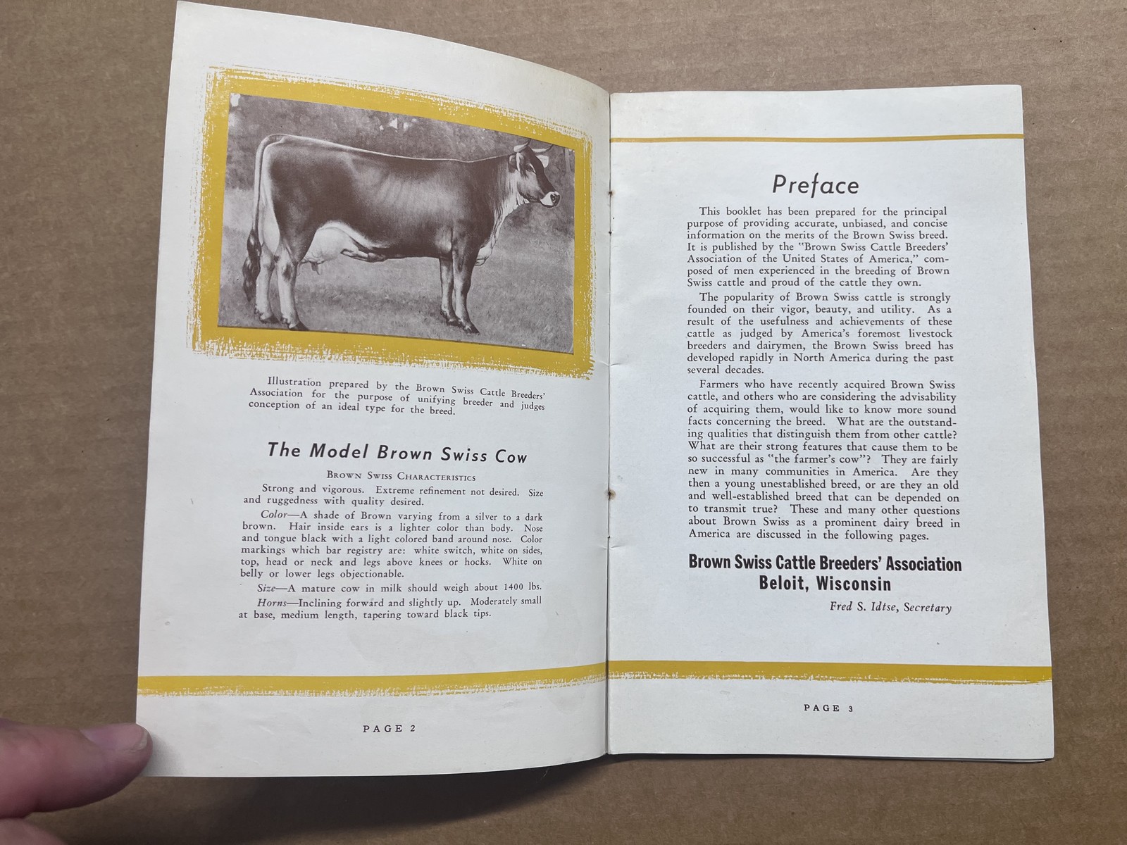 1942 Brown Swiss Cattle Breeders Association Farmer’s Cow Booklet Dairy Vintage