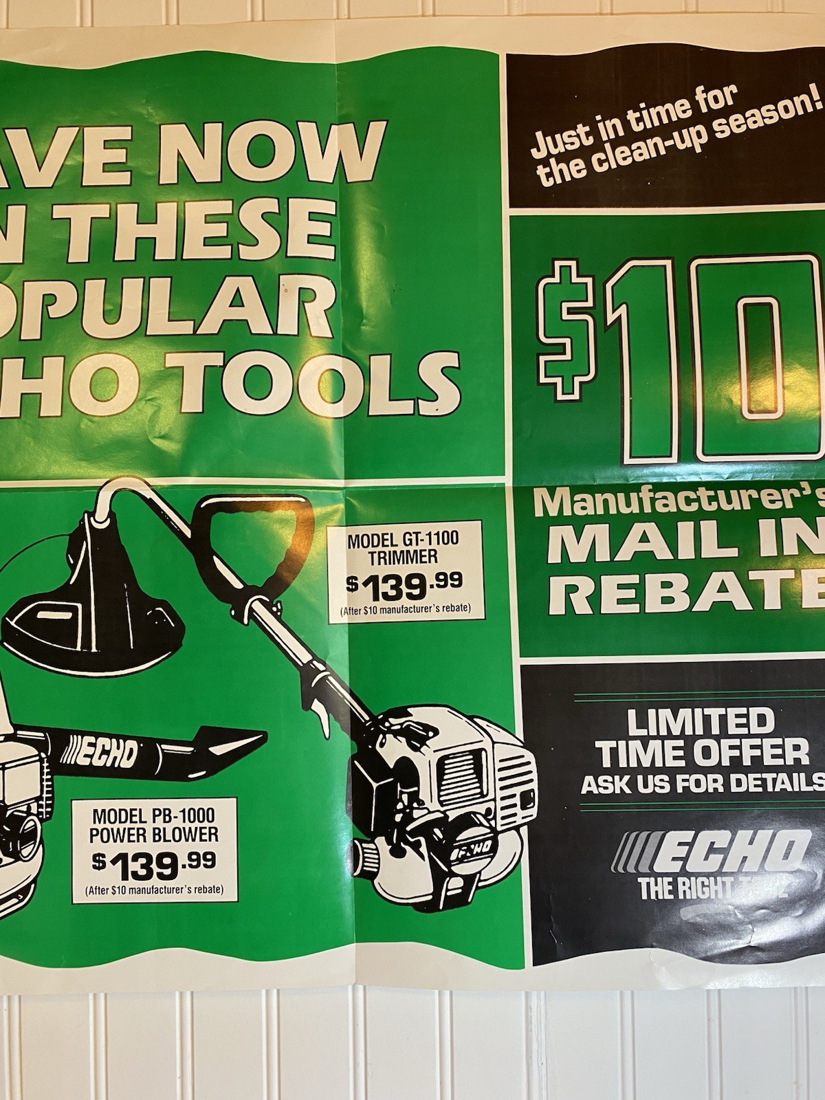 Vintage Echo Chain Saws Tools Advertising Poster Sign Green Black White 25″x22″