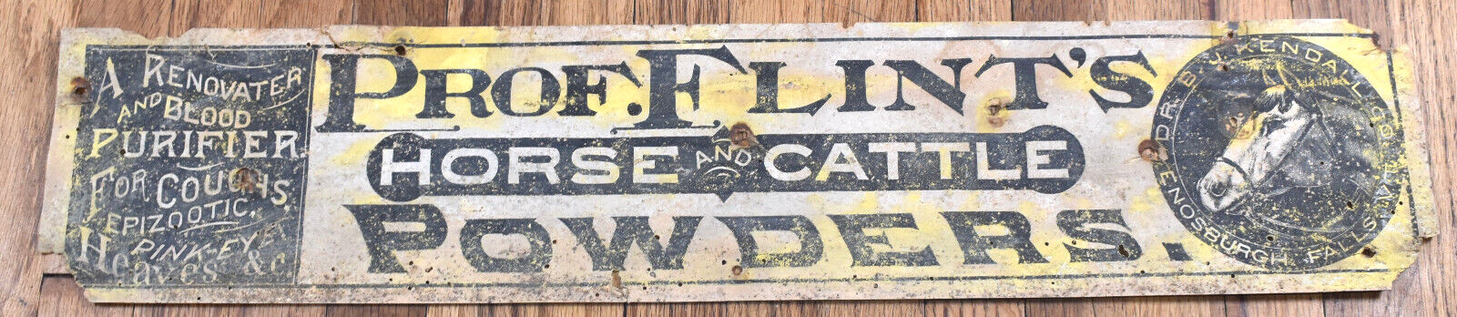 Vintage Professor Flint’s Horse & Cattle Powder Blood Purifier Advertising Sign