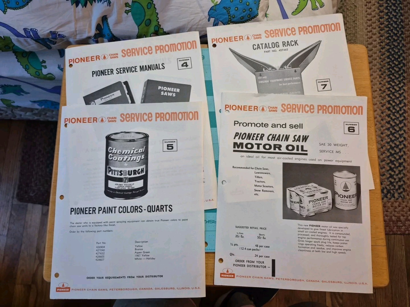 4 1960’s Pioneer Chainsaw Dealer Service Promotion Brochures Flyers