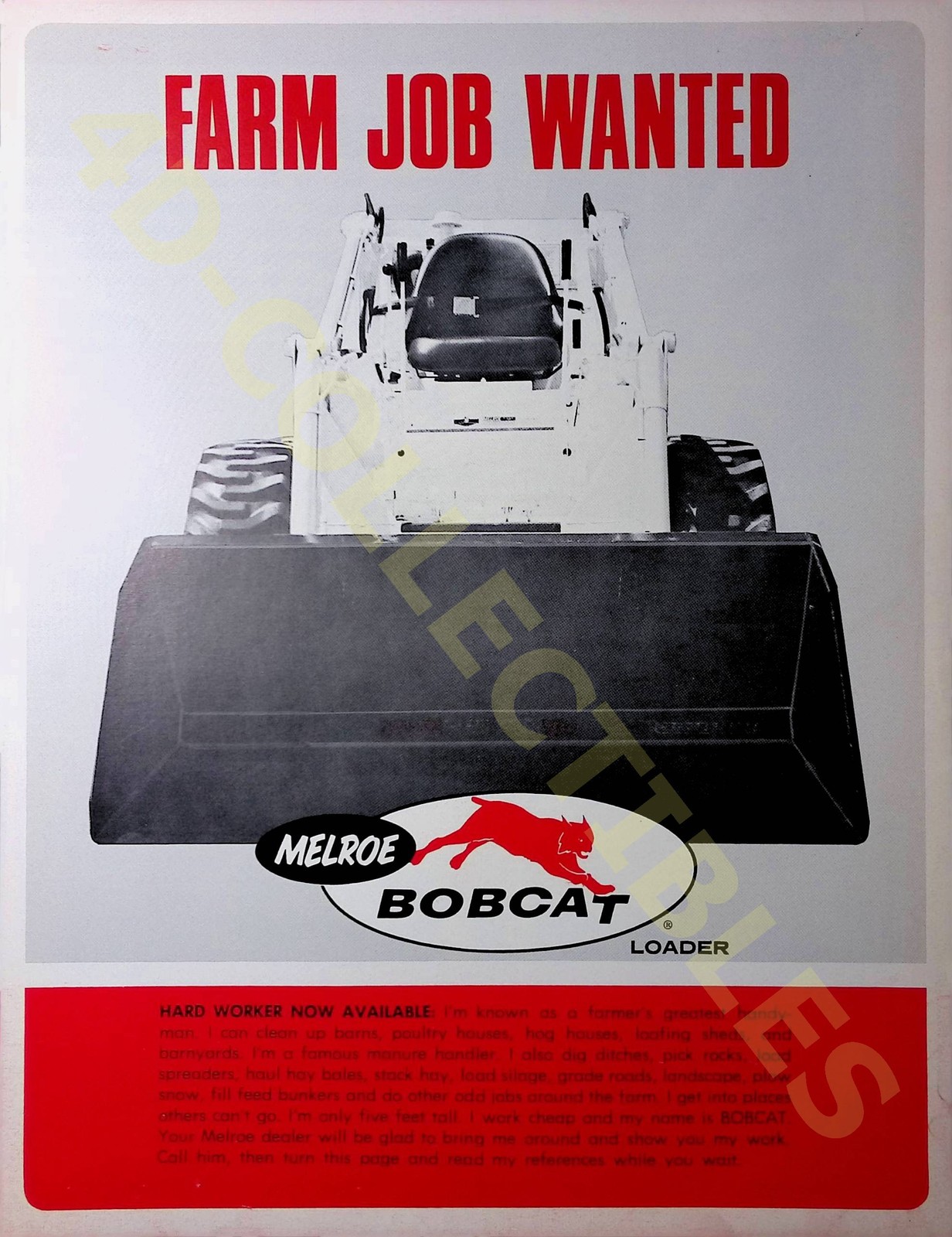 Vintage Vintage Melroe Bobcat Loader Sales Brochure Farm Equipment Spec Sheet