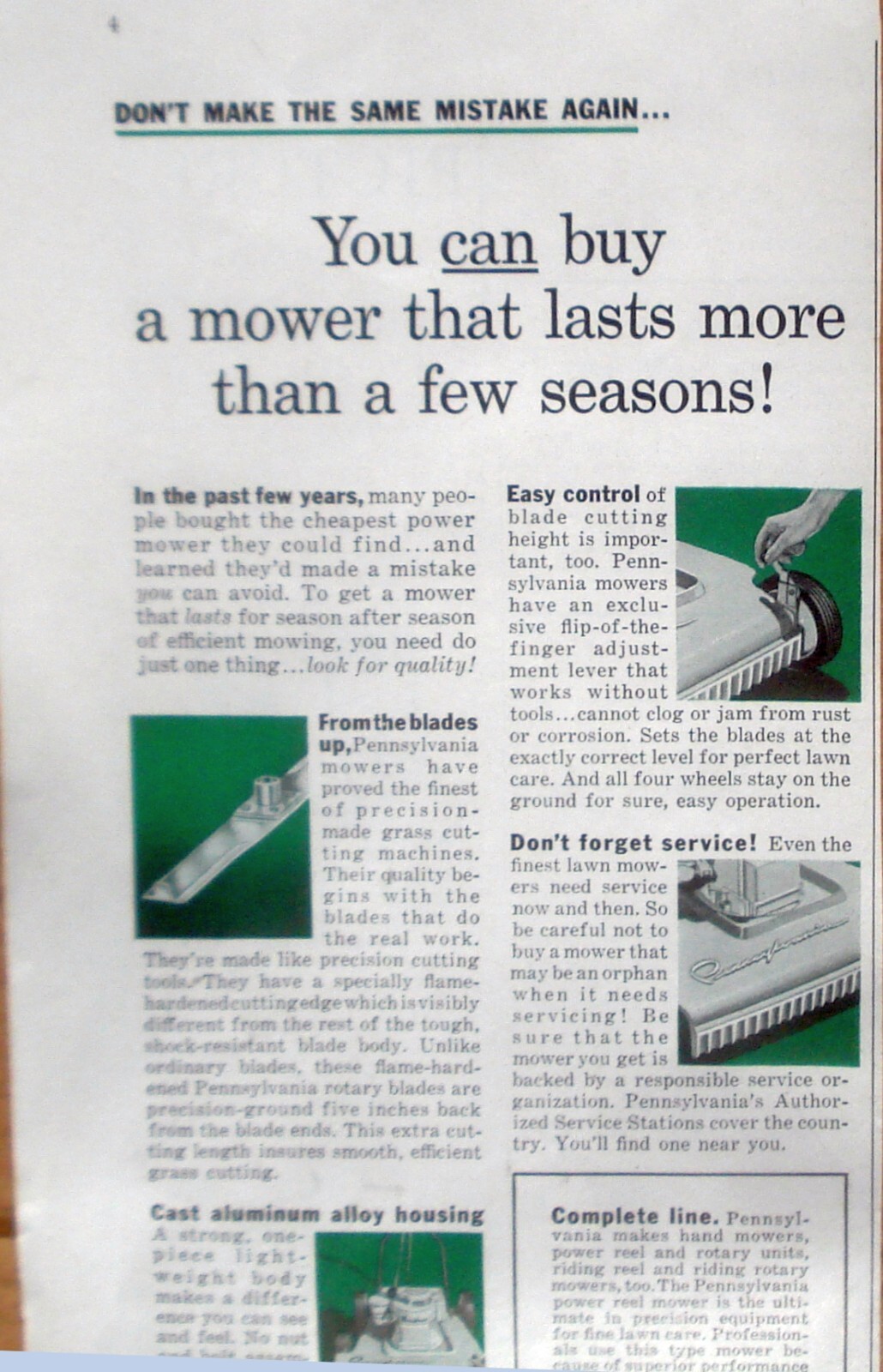Pennsylvania Lawn Mower / American Chain & Cable Co CT 1959 Vtg Print Ad 5 x 14″