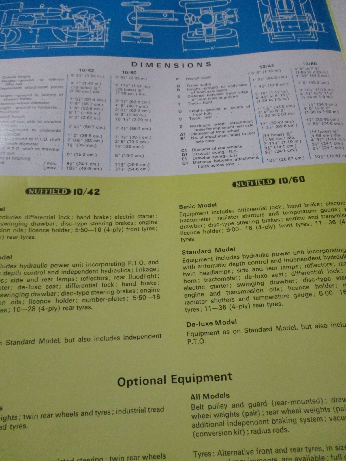 Nuffield 10/42, 10/60 Tractors Sales/Specifications Brochure 1965