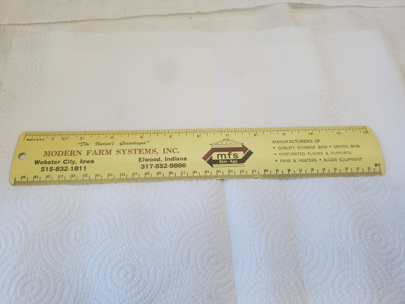 12″ Metal Ruler Modern Farm Systems Webster City Iowa Elwood Indiana Grain Bins