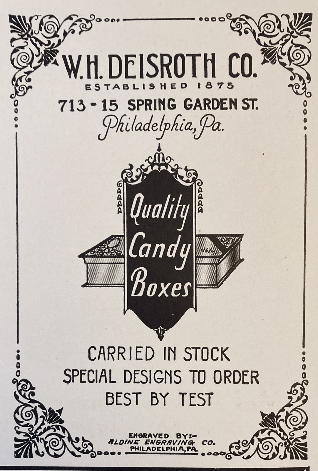 1927 AD.(XG15)~W.H. DEISROTH CO. PHIL., PA. QUALITY CANDY BOXES