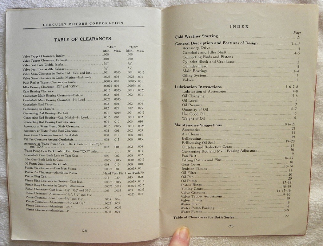 Original 1938 Hercules Operator’s Handbook for JX & QX Series Motors