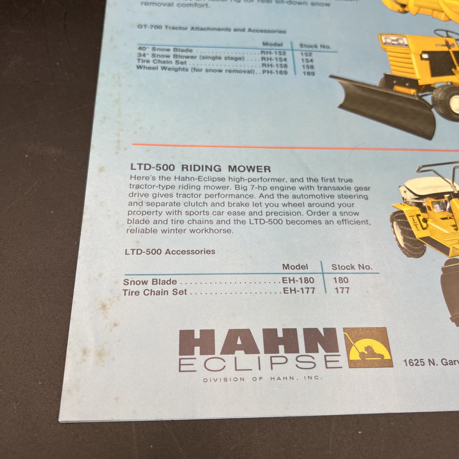Vtg Original Hahn Eclipse Snow Giant Walk-Behind Snow Thrower Brochure