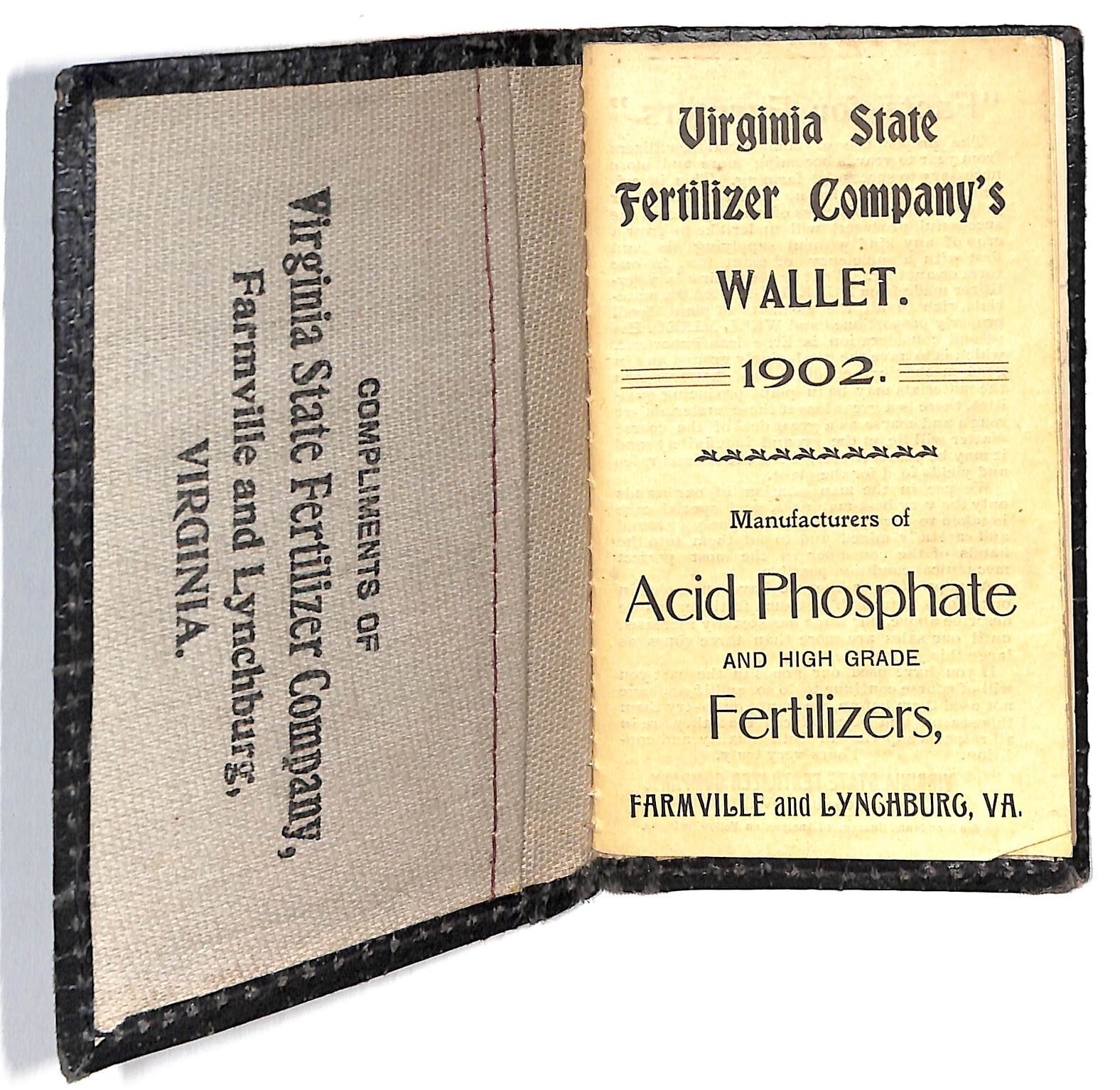 Farmville Lynchburg 1902 Virginia State Fertilizer Co. Wallet / Booklet 40+pp