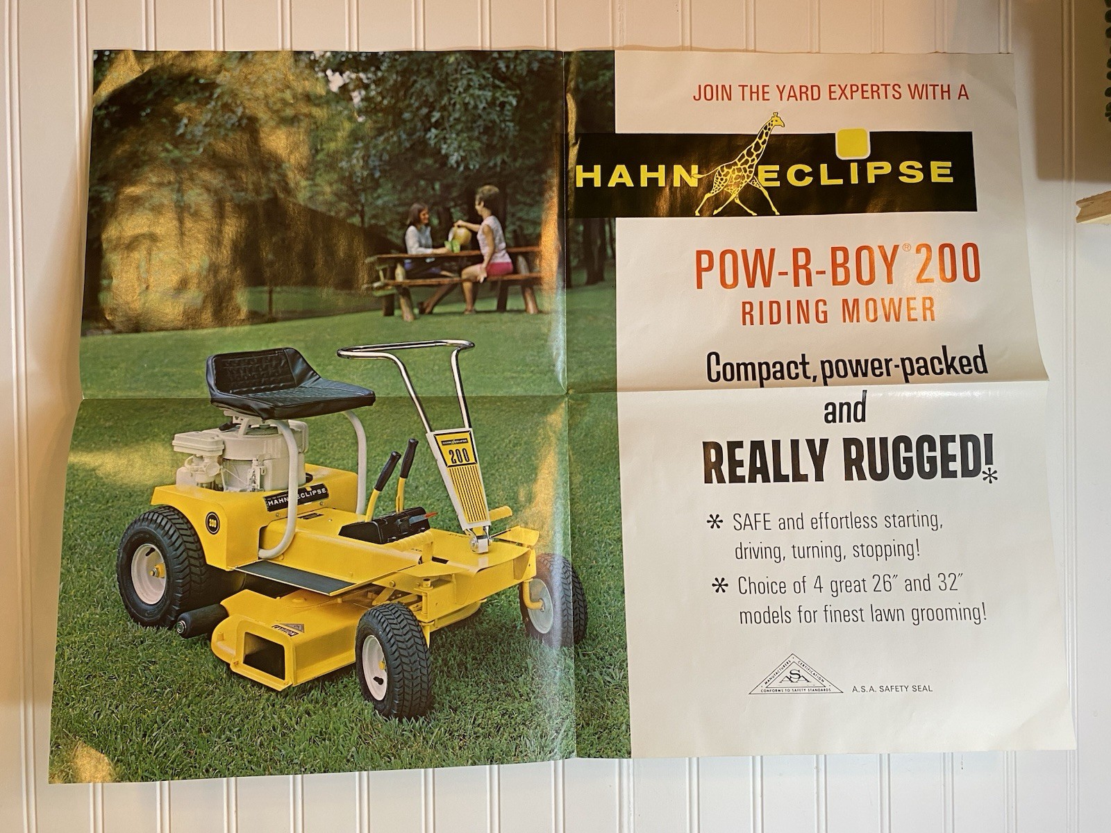 RARE Vintage Hahn Eclipse Pow-R-Boy 200 Riding Mower Advertising Sign 28″x21″