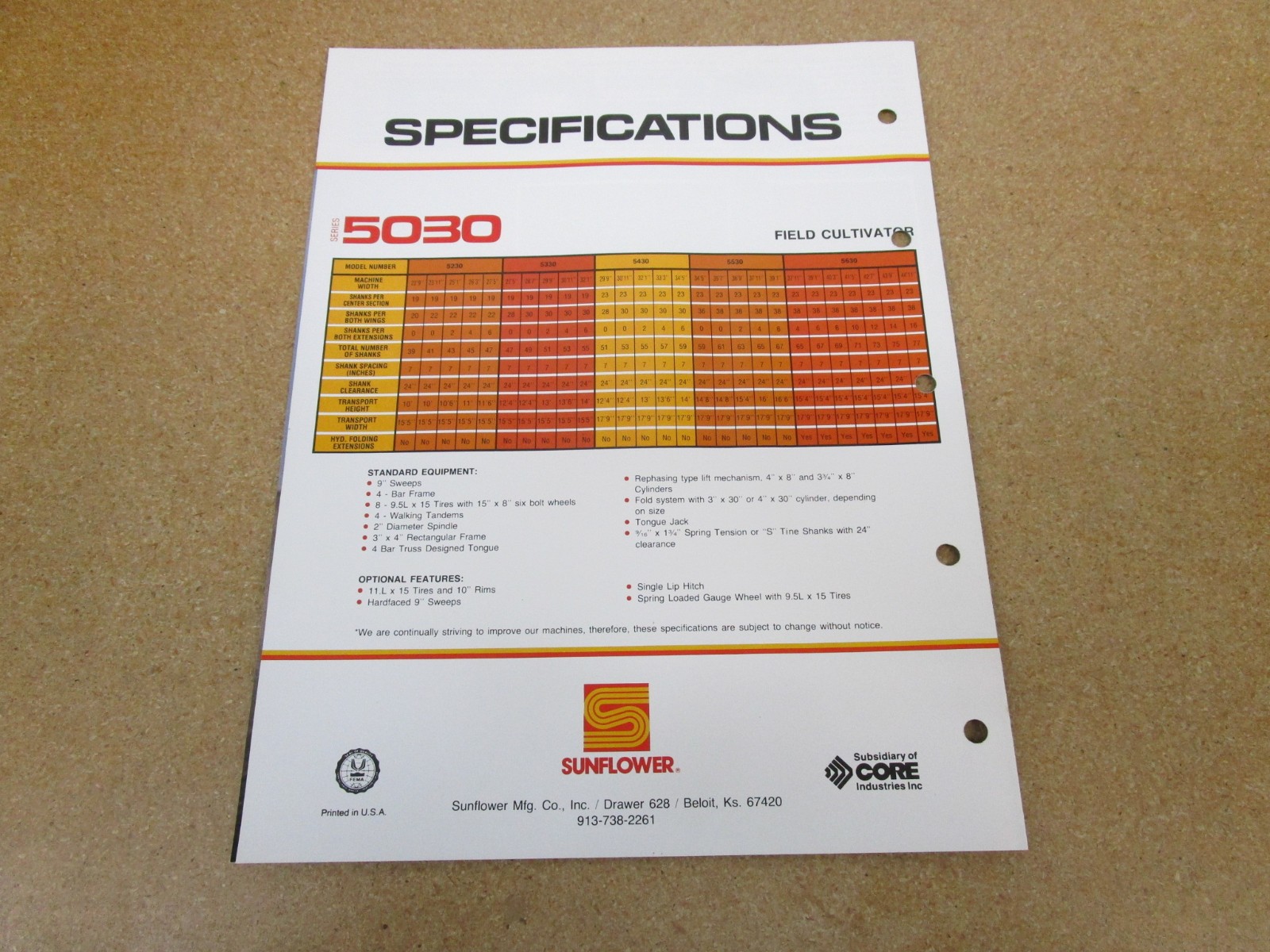 1980’s Sunflower 5030 field CULTIVATOR tillage sales brochure 6pg ORIGINAL farm