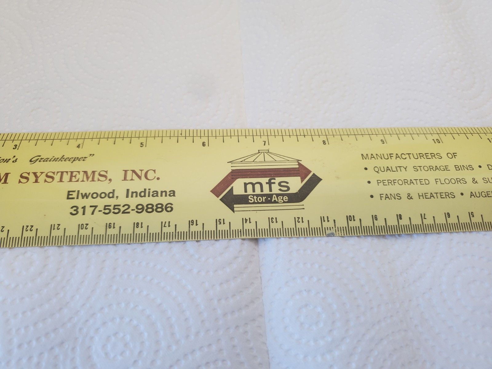 12″ Metal Ruler Modern Farm Systems Webster City Iowa Elwood Indiana Grain Bins