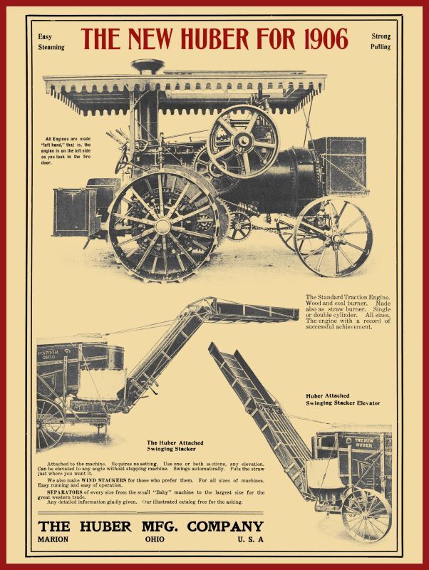1906 Huber Mfg. Co. NEW Metal Sign: Standard Traction Engine & Stacker, Marion