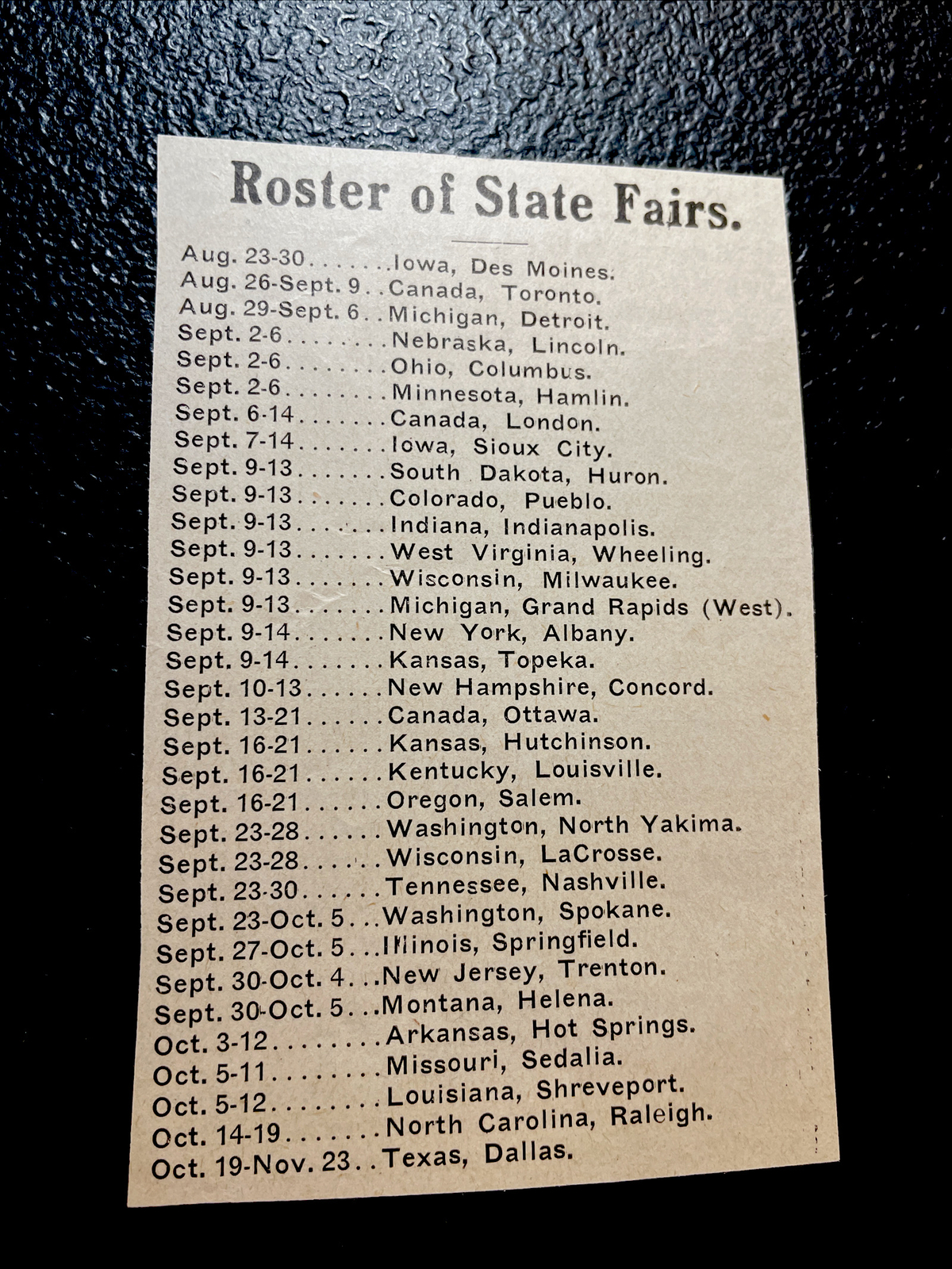 ORIGINAL 1907 Roster of State Fair – Farm Advertising