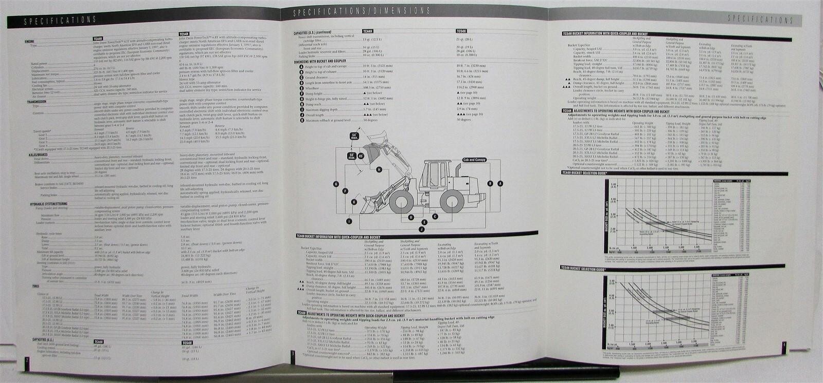 1998 John Deere TC44H TC54H Wheel Loader Specifications Construction Brochure