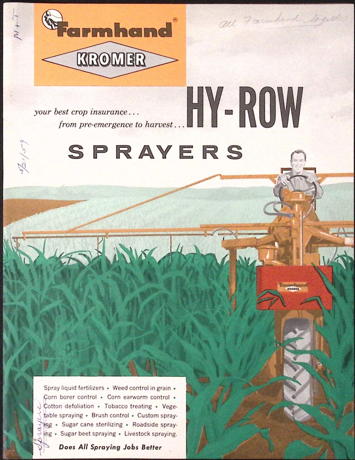 1959 Hy Row Sprayers Brochure Farmhand Company Hopkins MN