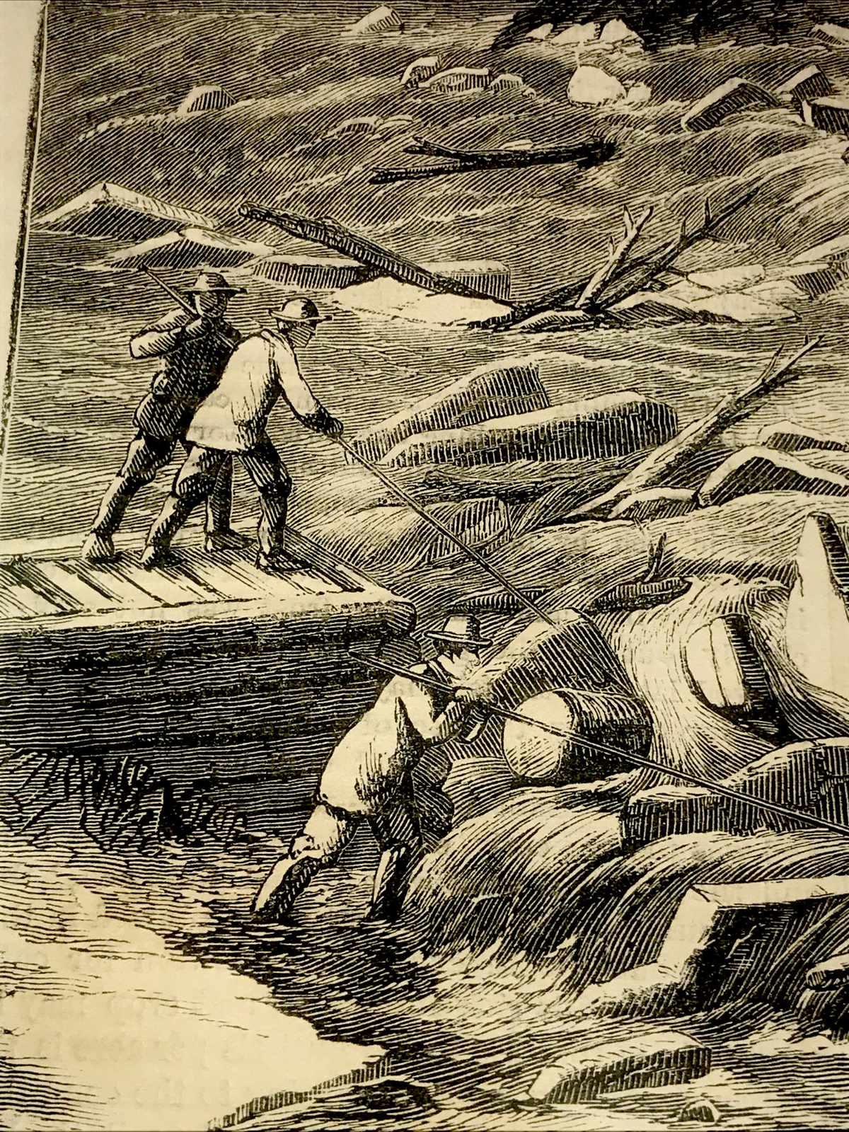 ORIGINAL 1872 THE BREAKING UP OF THE ICE Settler Farm Engraving Advertising