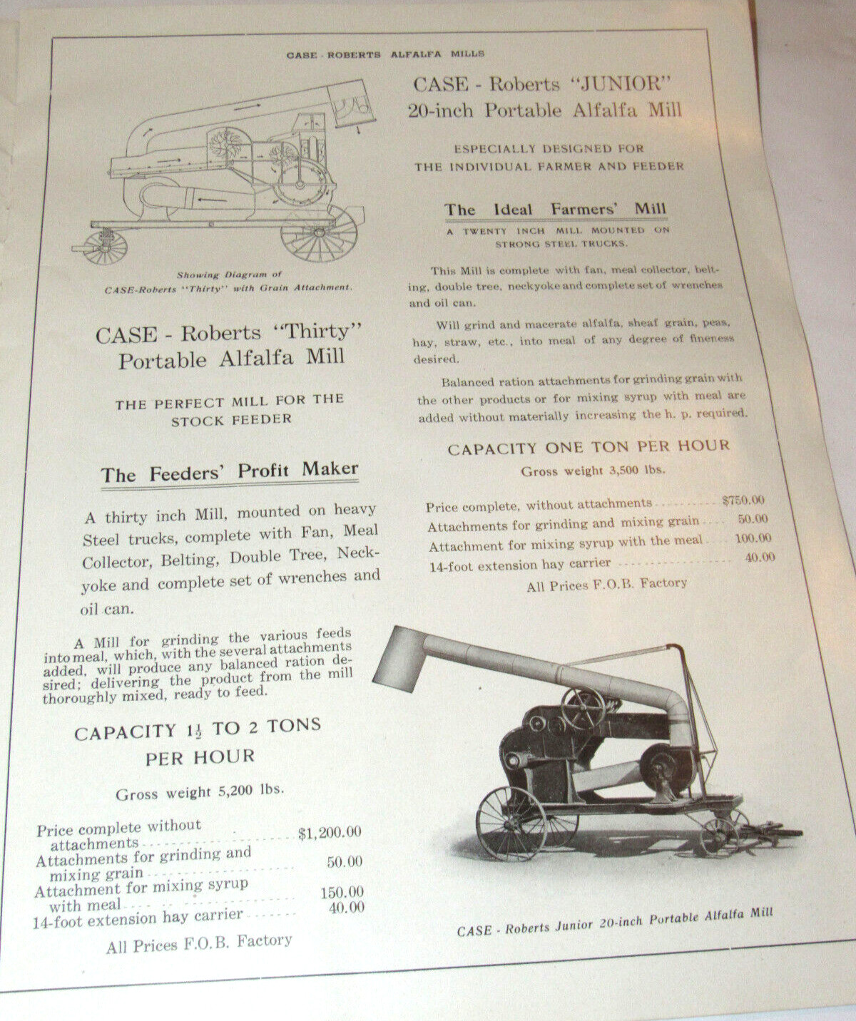 VTG 1913 CASE-ROBERTS ALFALFA MILLS CATALOG! J I CASE THRESHING MACHINE CO! JI