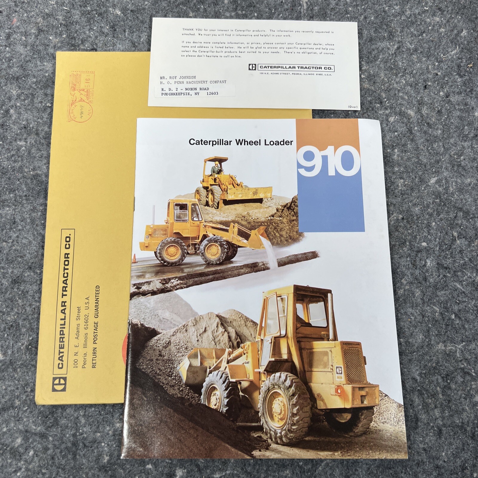 Equipment Brochure – Caterpillar – 910 – Wheel Loader – c1970’s with Envelope