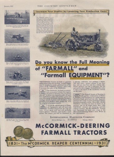 1931 INTERNATIONAL HARVESTER FARMALL TRACTOR MCCORMICK DEERING REAPER 10369