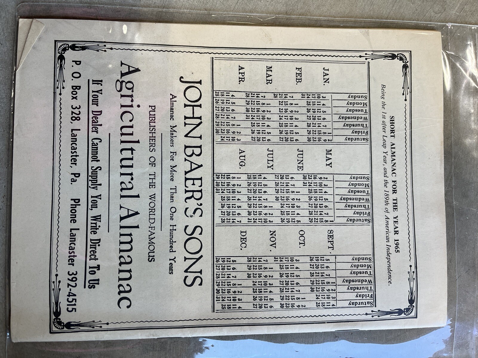 VINTAGE FARMERS AGRICULTURAL ALMANACS, BAER’S LANCASTER PA 1965