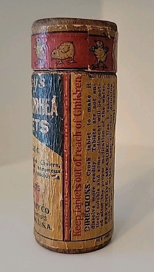 Antique Conkeys White Diarrhea Tablets Chicks Farm Medicine Rare Wood Bottle SEE