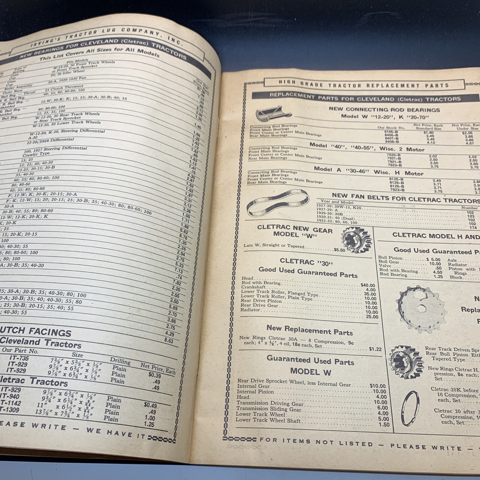 VINTAGE 1937 TRACTOR PARTS CATALOG IRVING’S TRACTORS LUG CO., GALESBURG IL Deere