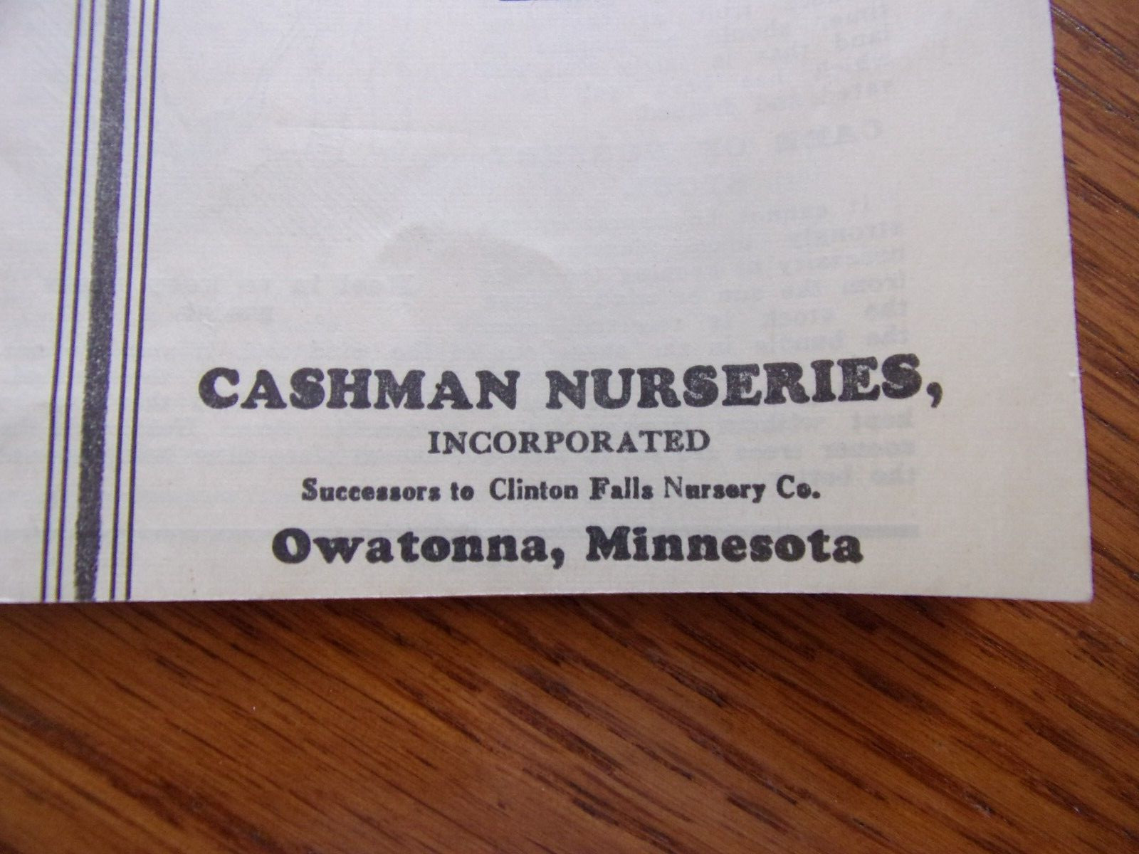 VINTAGE OWATONNA MINNESOTA CASHMAN NURSERIES PLANTING & CARE BROCHURE 1940’S?
