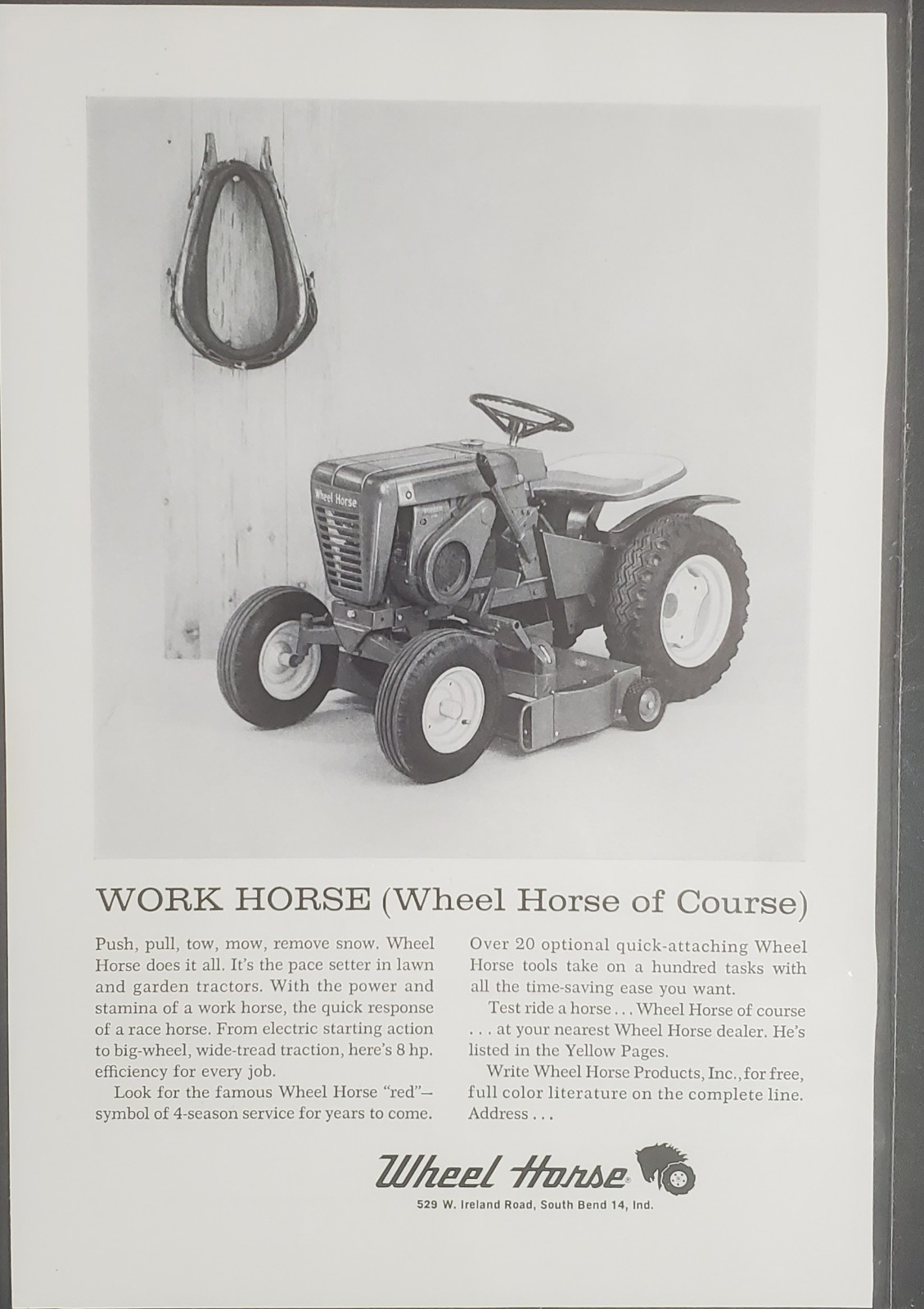 Wheel Horse 2 pages of 8 Horsepower Tractor Ads Work Horse & Power Horse