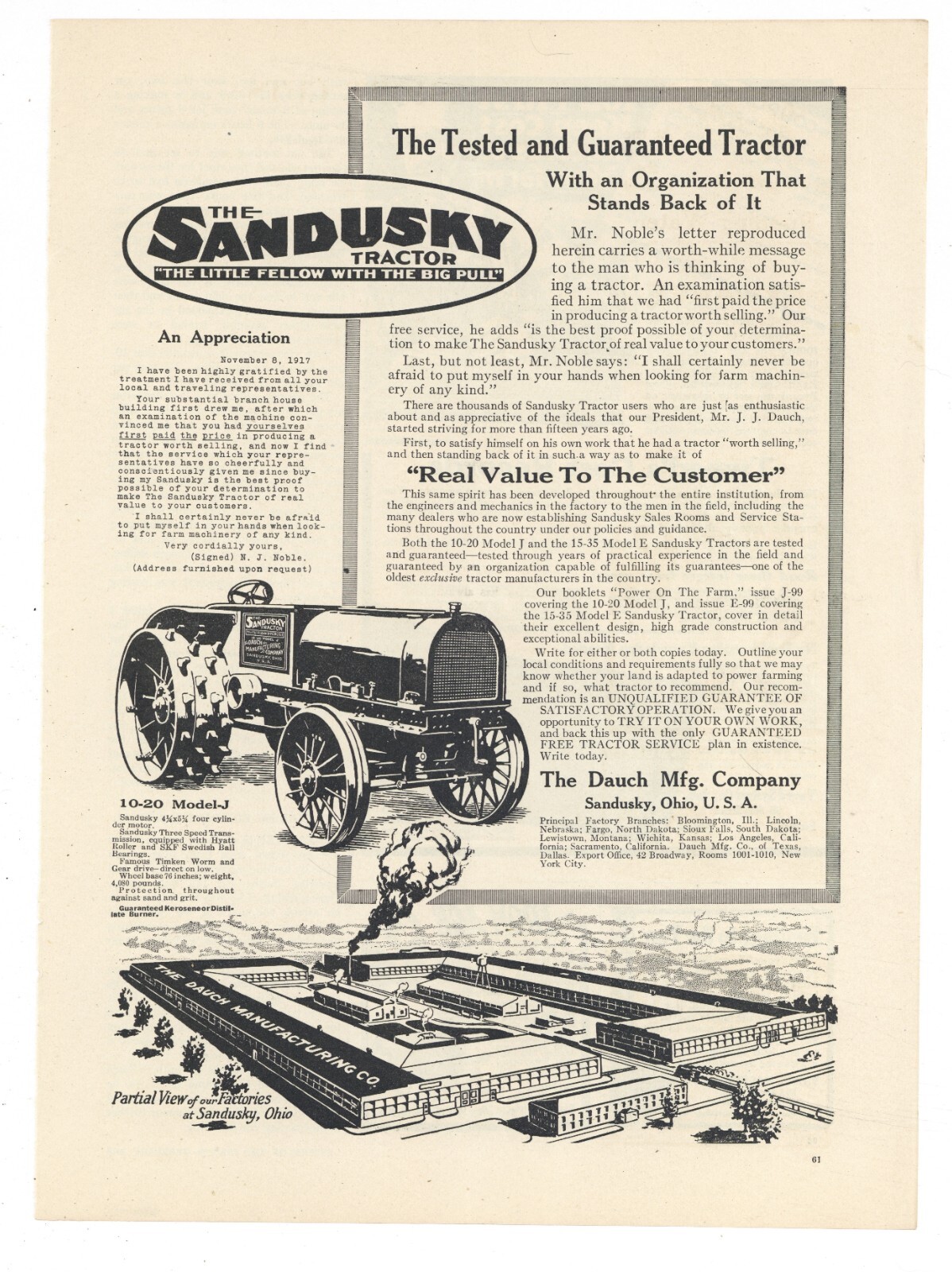 1918 Dauch Mfg. Co. Ad: Sandusky Tractor – OhiO Factory Bird’s Eye View Picture