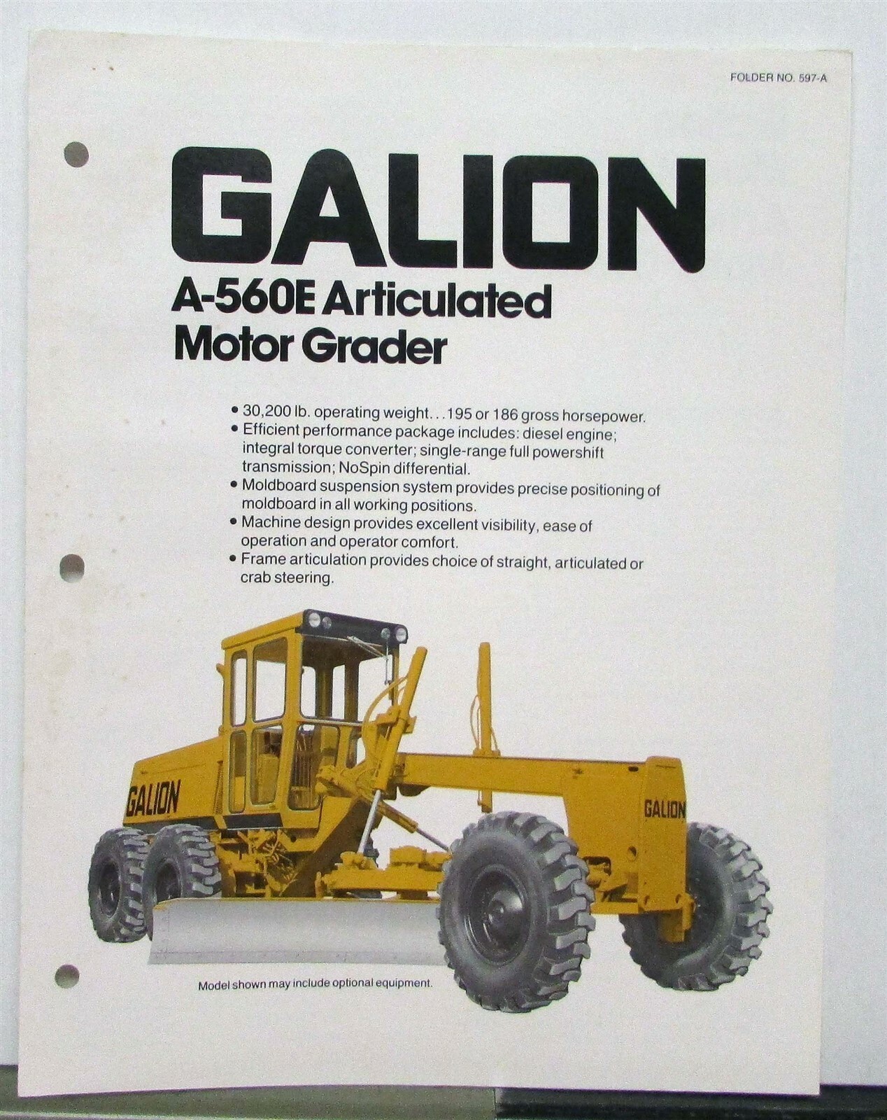1984 Galion A560E Articulated Motor Graders Specs Construction Sales Brochure