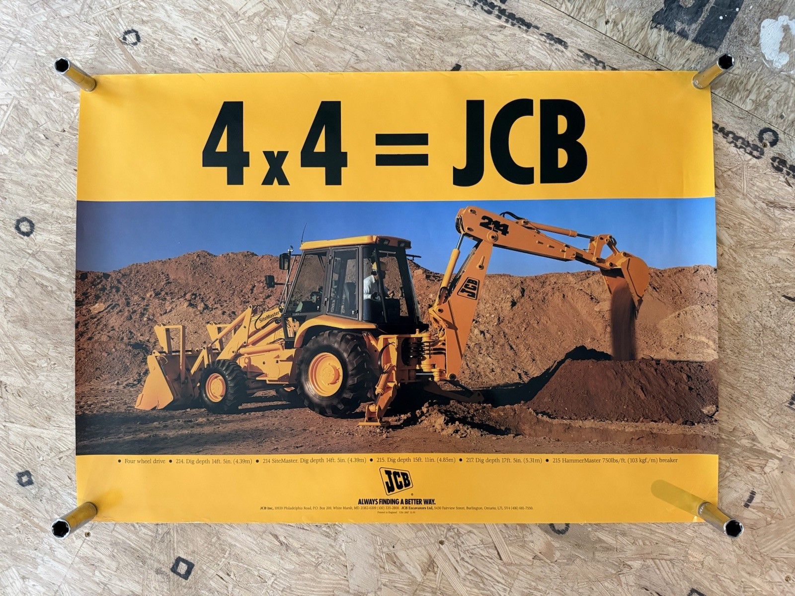 Vintage original JCB 4×4 Backhoe Loader Construction Advertising Poster