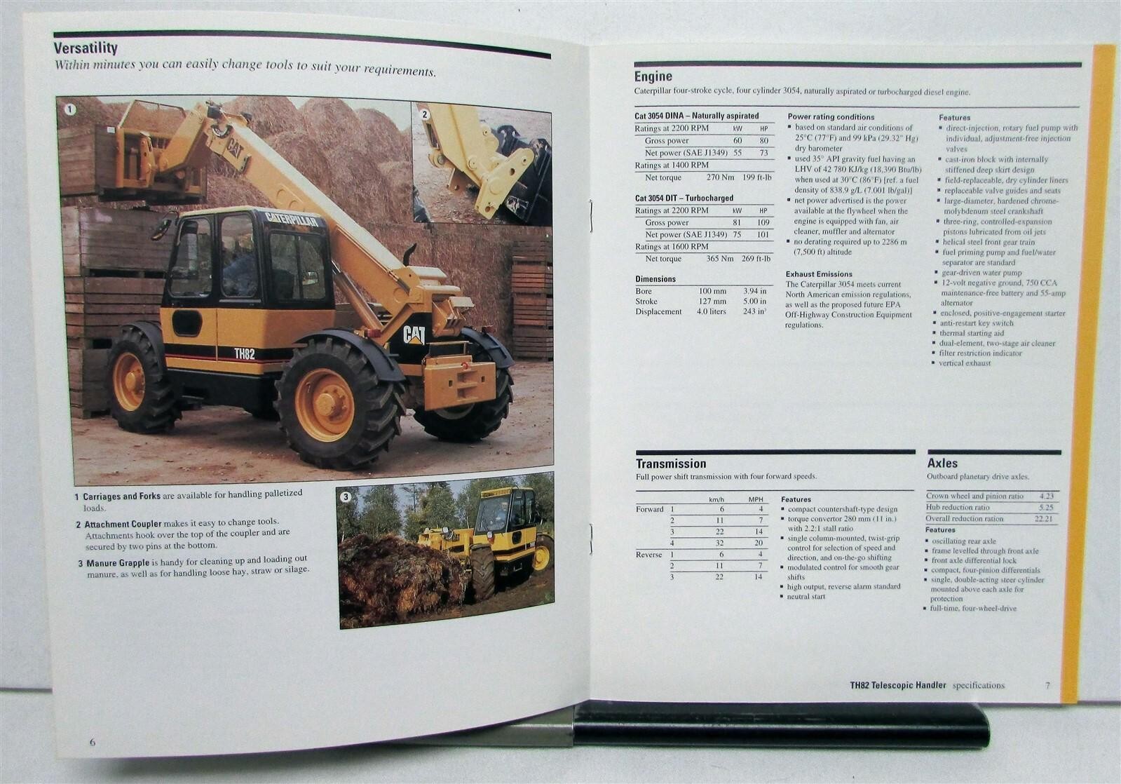 1996 Caterpillar TH82 Telescopic Handler Specs Construction Sales Brochure