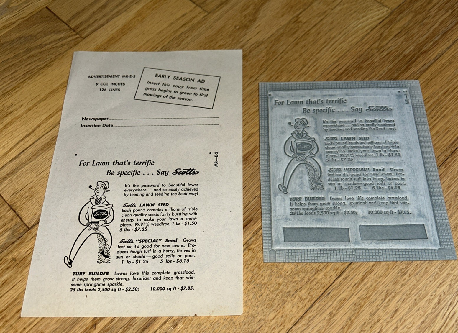 1940s O.M SCOTT Newspaper Layout Ad SCOTT’S LAWN SEED EARLY SEASON Marysville OH