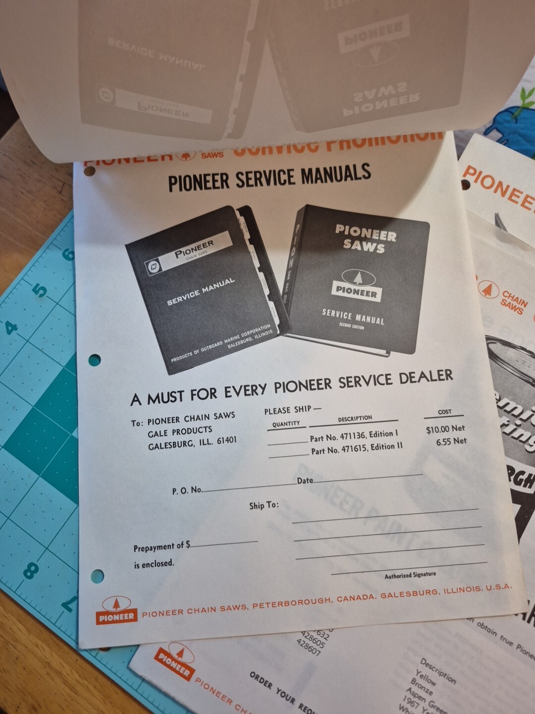 4 1960’s Pioneer Chainsaw Dealer Service Promotion Brochures Flyers