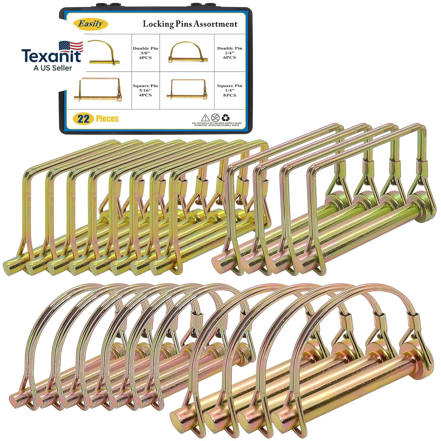 22 Pcs Shaft Locking Pin in 1/4″, 5/16″ and 3/8″ Diameter in 2 Shapes of Square