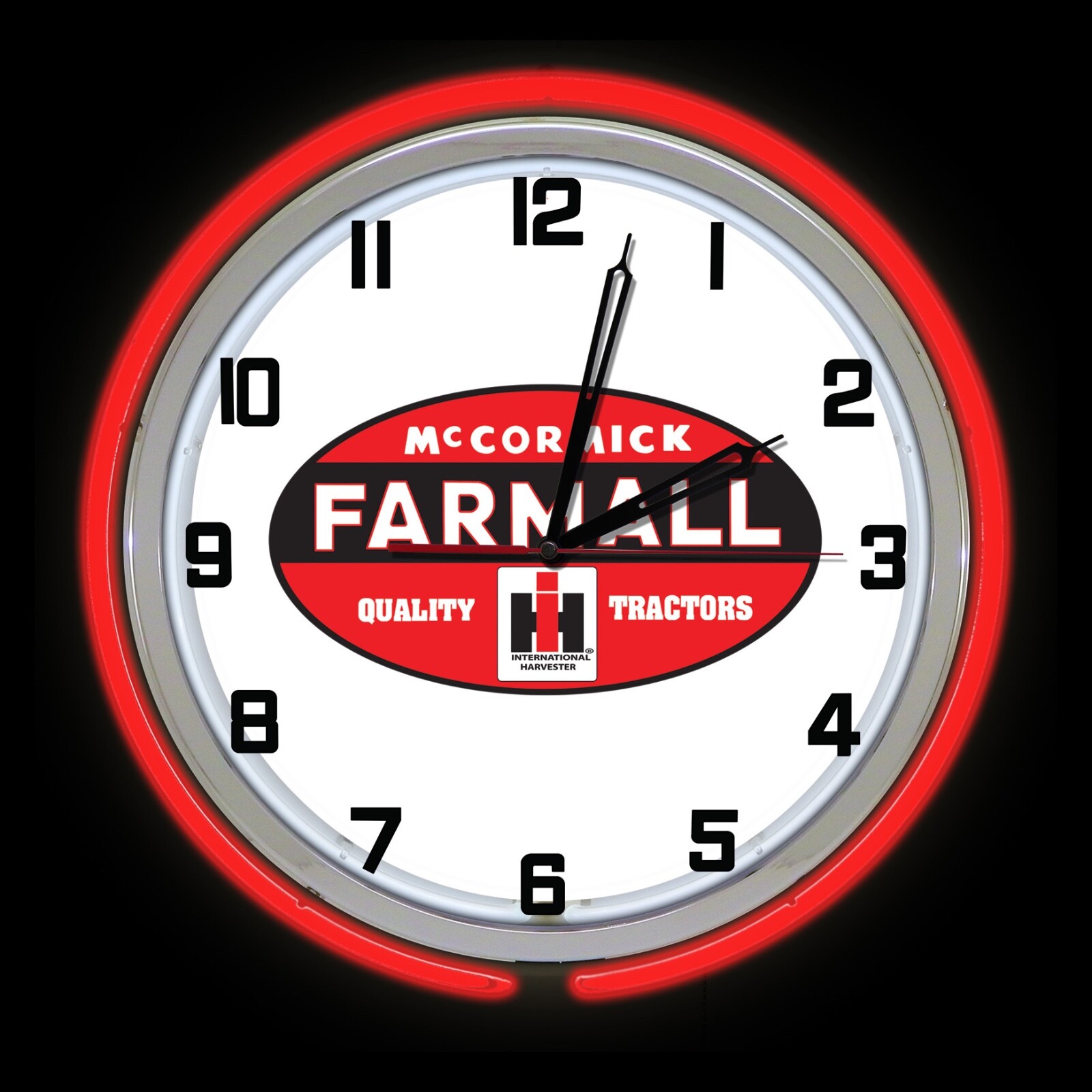19″ Mccormick Farmall Sign Red Double Neon Clock Garage Shop Farm Tractor