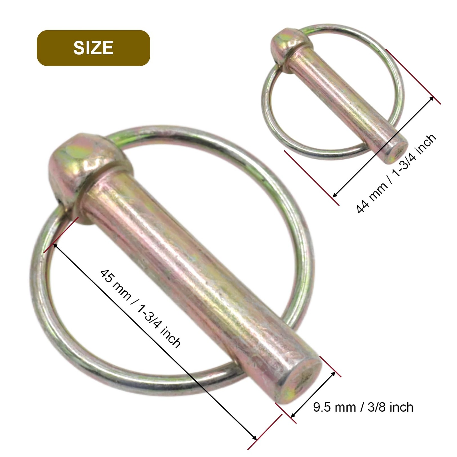 3/8 Inch Lynch Pin Assortment Kit, 6Pcs Heavy Duty round Linch Pins with Ring, L