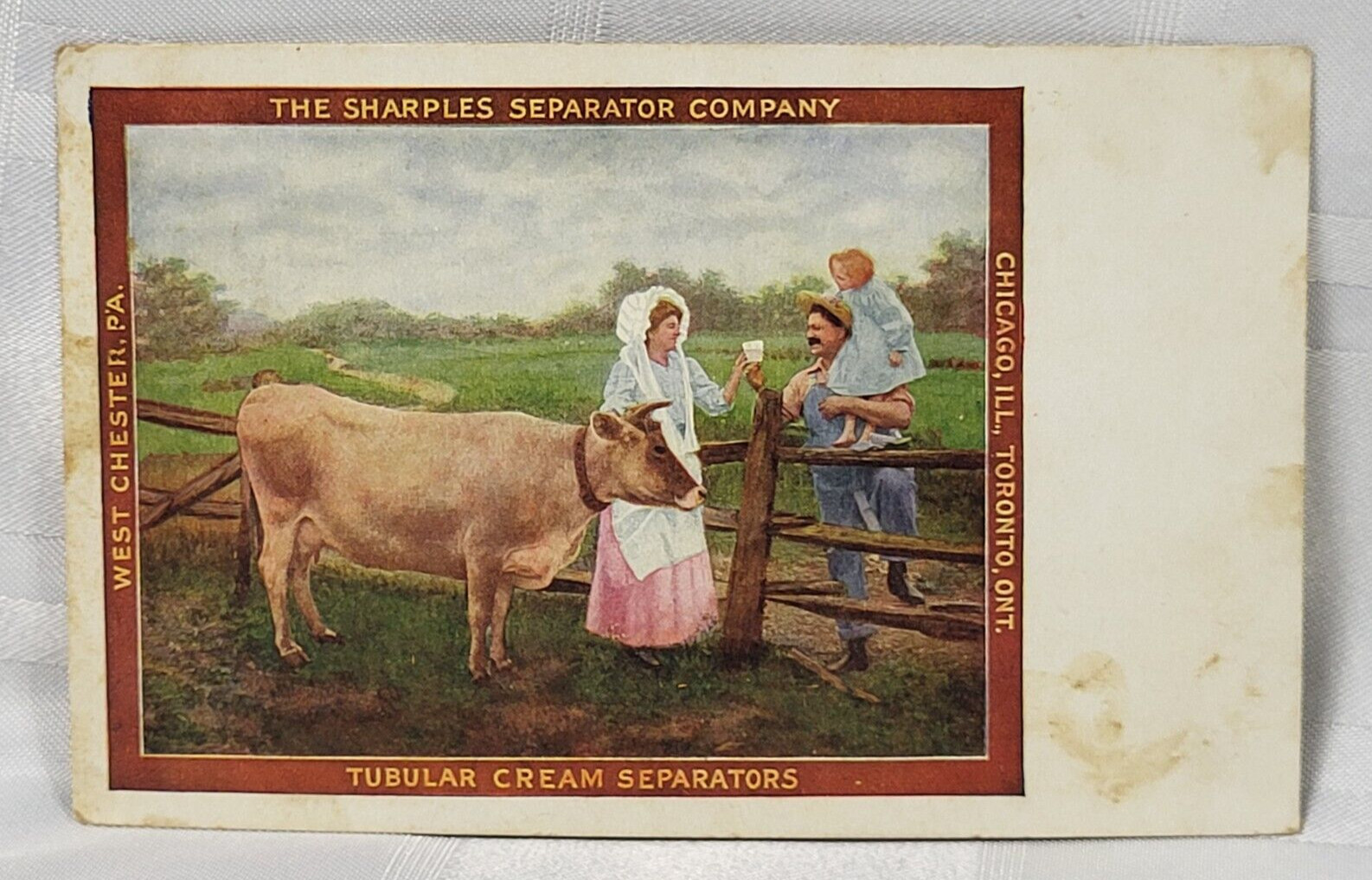 ANTIQUE TUBULAR CREAM SEPARATORS ADVERTISING POSTCARD EARLY AD FARM JERSEY COW