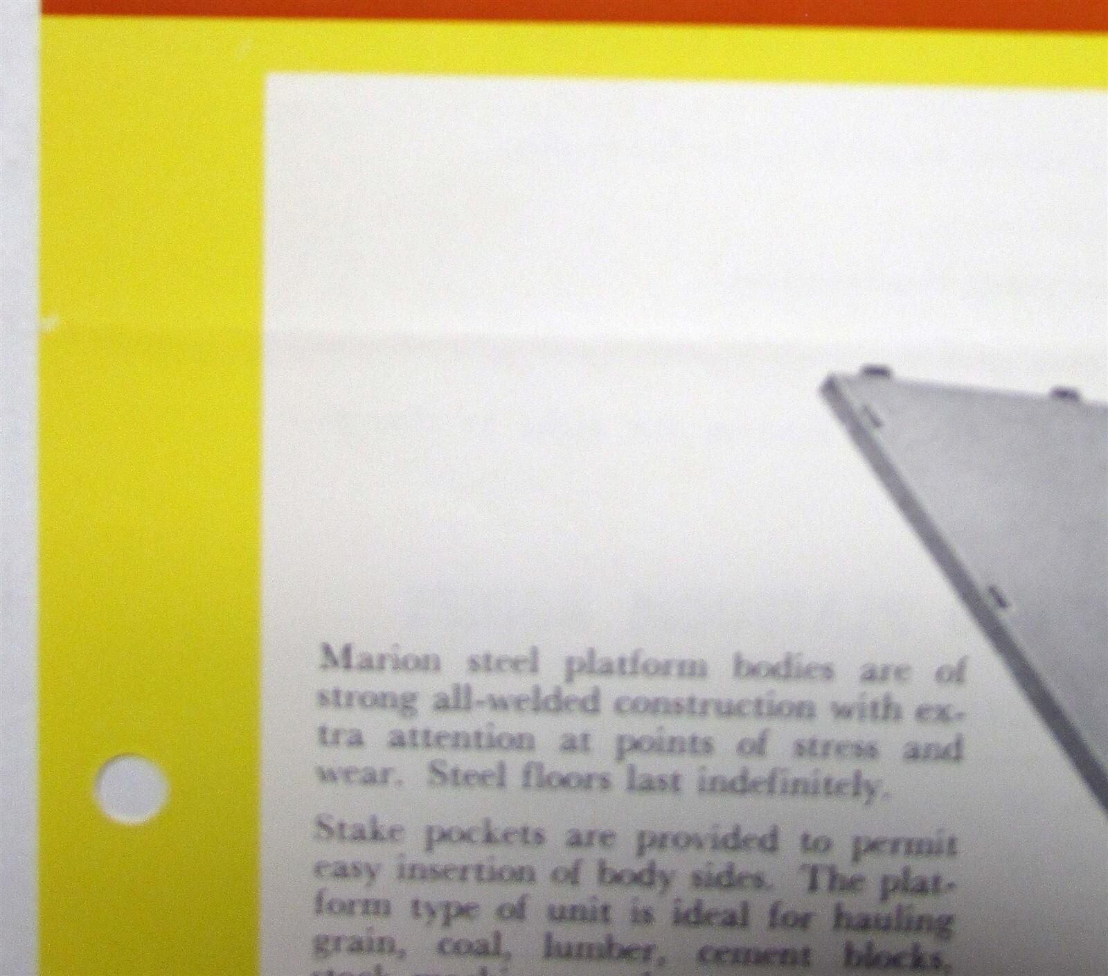 1964 Marion Standard & HD Platform Body Attachment Construction Sales Sheet