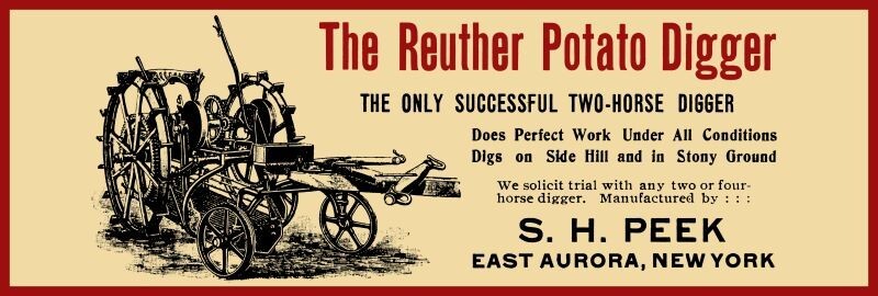 Reuther Potato Digger, East Aurora PA NEW Sign: 12×36″ USA STEEL XL Size, 4 lbs