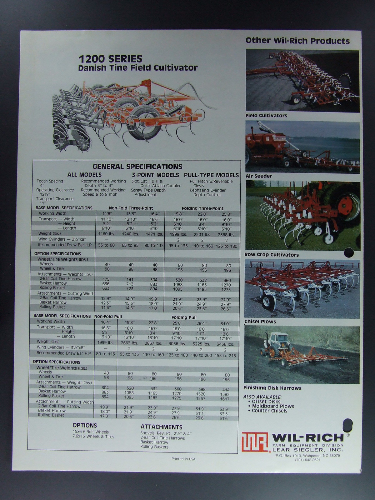 Wil-Rich 1400 Series Seedbed Finisher Brochure Farm Implement Breckenridge MN