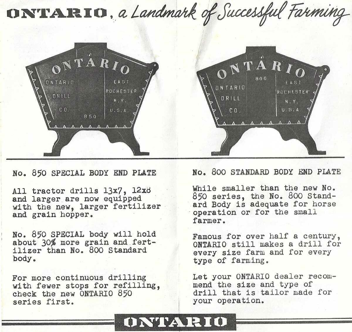 Vintage 50’s ONTARIO DRILL CO NY Brochures Adv flyers lot 2 Tractor Drills